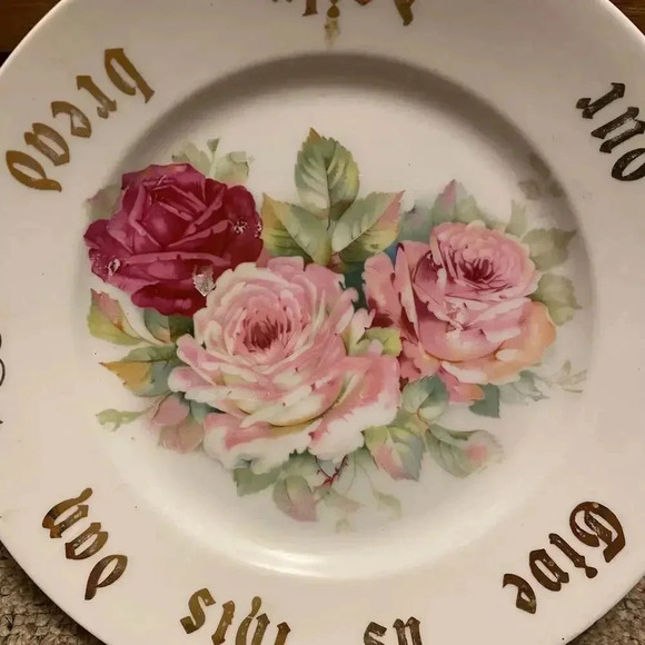 Vintage Cottagecore C.T Plate Give Us This Day Roses Panting Home Office Decor - Picture 4 of 5